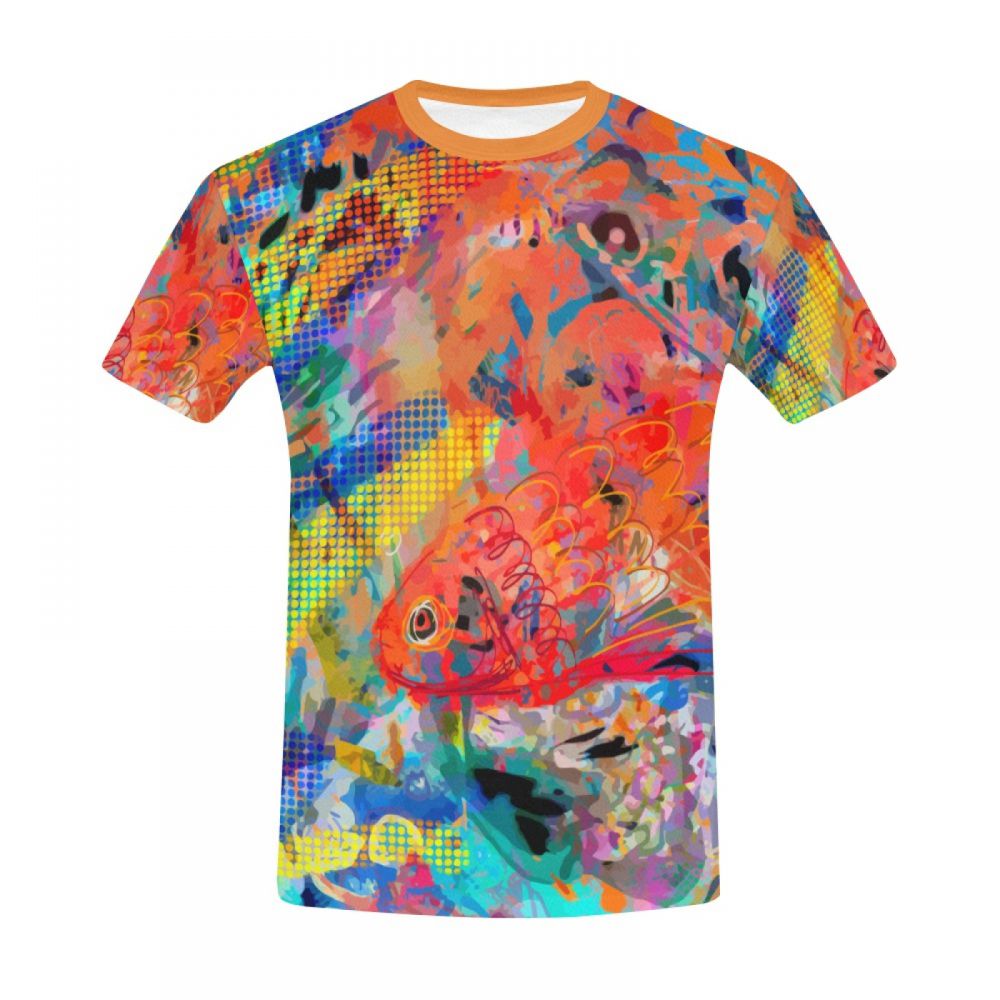 Camiseta Corta Chile Arte Abstracto Red Ripple Fish Hombre